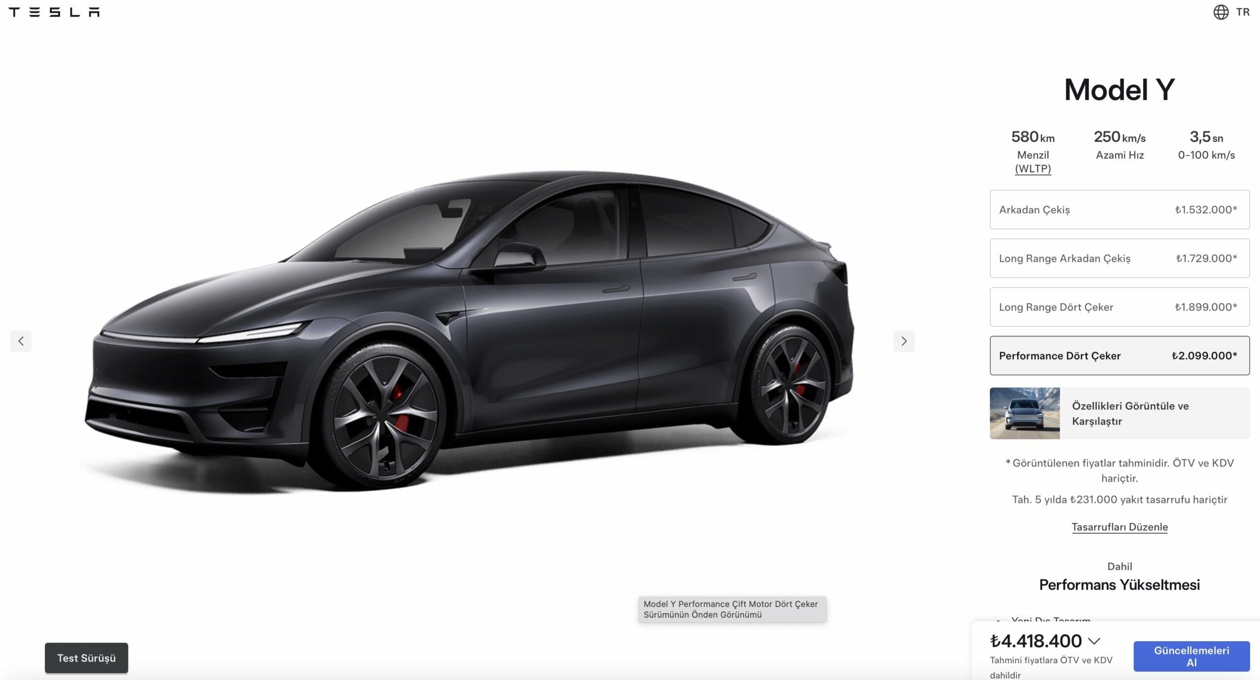 turkiyede yeni tesla model y performance tanitildi 0 Zg3pl2vy