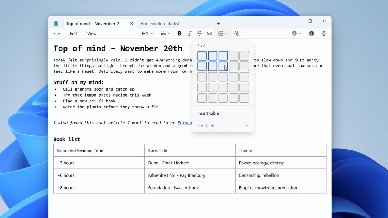 Windows Notepad Artık Tabloları Destekliyor Windows Notepad Artık Tabloları Destekliyor1